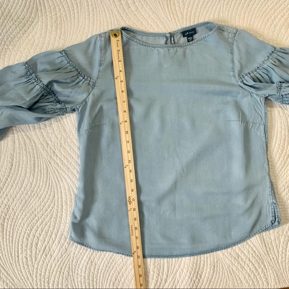 J.Jill Bell Ruffle Sleeve Top Shirt Blouse Chambray Denim Blue Small Petite - Picture 10 of 15